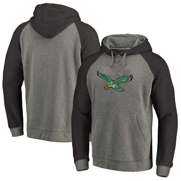 Philadelphia Eagles NFL Pro Line by Fanatics Branded Gray Black Throwback Logo Tri-Blend Raglan Pullover Hoodie 90Hou